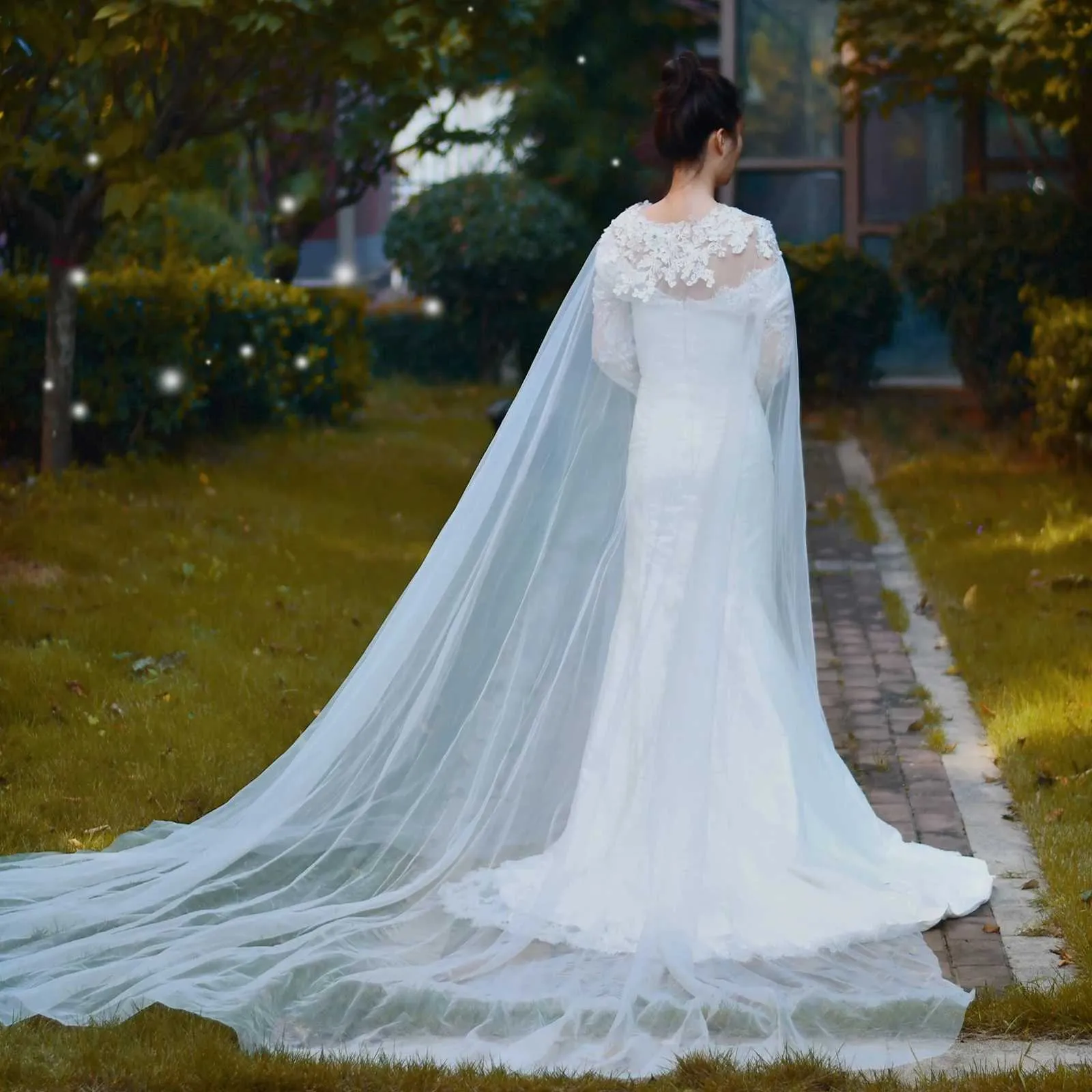 Haarsieraden VG53 Bruiloft Kathedraal Lengte Bolero Bruidscape Sluier Jas Dames Plus Size Sjaal Bruidsaccessoires_voghion.com