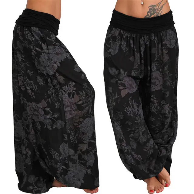 hot selling Women's European and American Digital Printed Long Wide Leg Harlan Casual Loose Pants_voghion.com