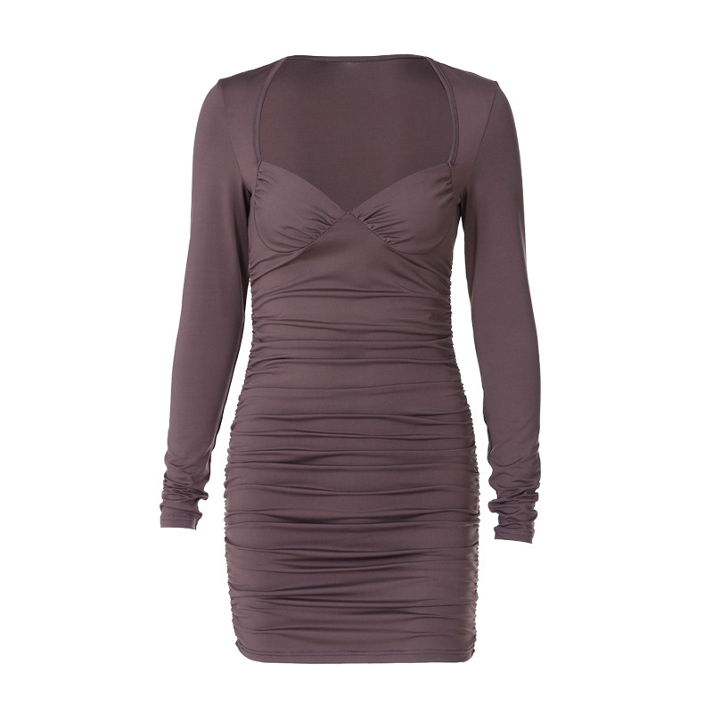 Fraekleedung Sexy Deep V BH Langarm Slim Fit Ruffled Moudekleed_voghion.com
