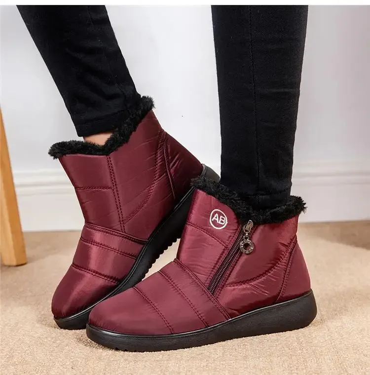 Womens Snow Boots Plush Warm Lightweight Zipper Ankle Boots_voghion.com