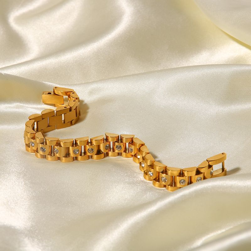 Exquisites Armband im Retro-Stil für Mädchen, goldfarben, runde weiße rhie-Uhrenkette, verblasst nicht, Schmuck_voghion.com