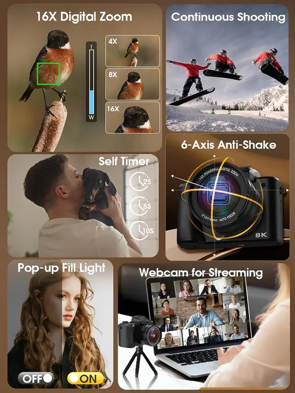 8K Digital Camera, 88MP Cameras For Photography With WiFi & Touch Screen, 16X Zoom Vlogging Camera_voghion.com