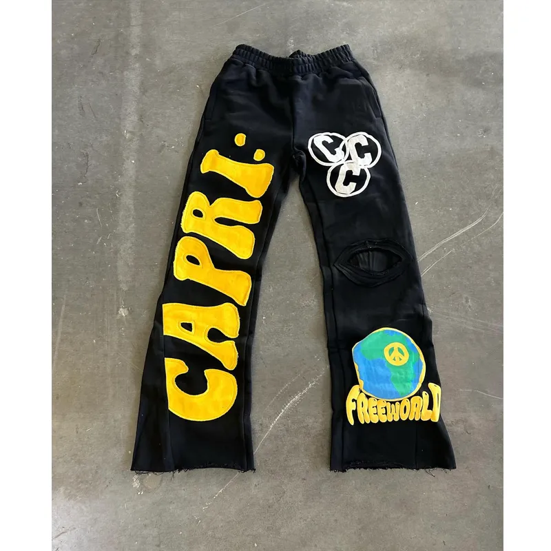 Project Capri Flared Sweatpants Herren Lässige Trompetenspleiß-Sporthose für Herren und Damen mit Kordelzug Jogger Sweatpants_voghion.com