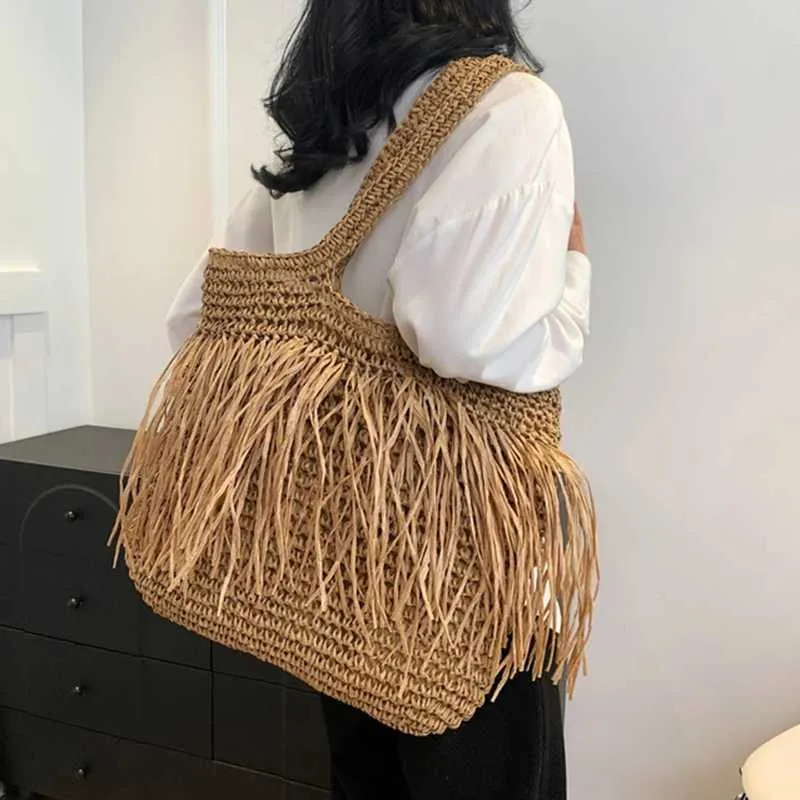 Sac de créateur Sac à bandoulière décontracté de haute qualité Str tissé grande capacité solide femme 2024 été chaud selg voyage en bord de mer_voghion.com