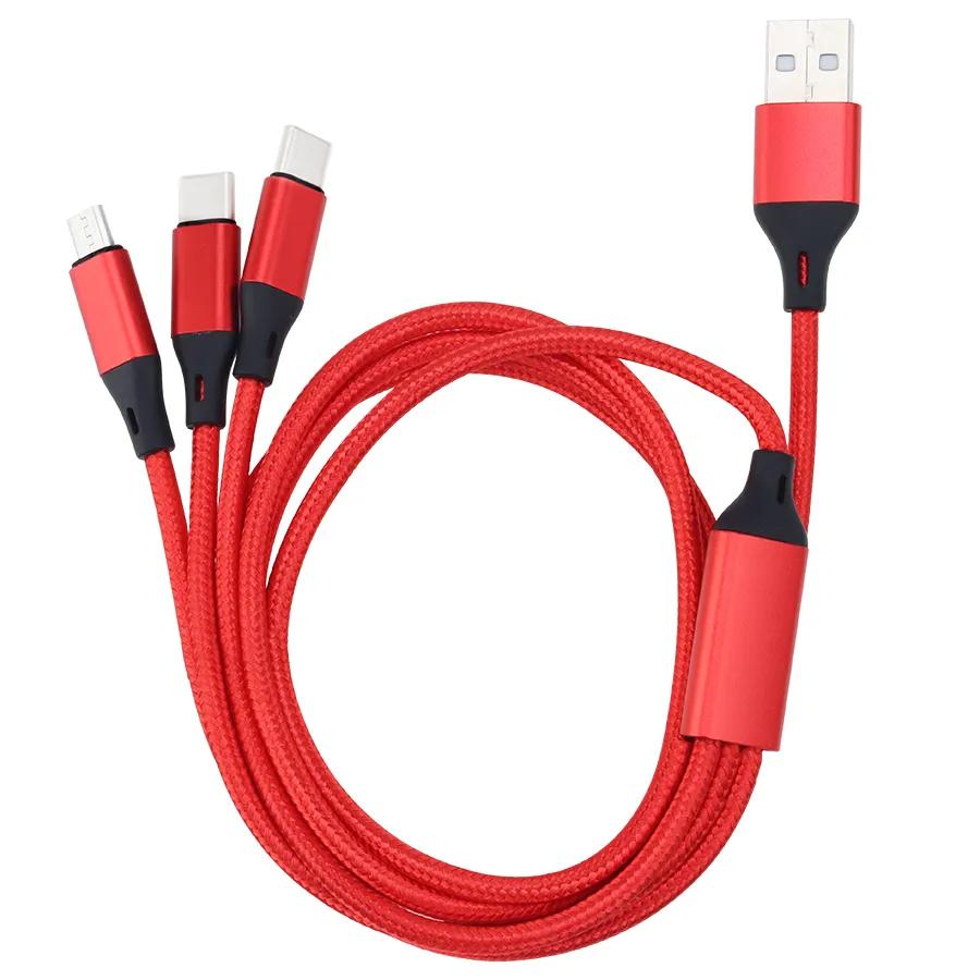 1.2m 3 In 1 Nylon Braided Multi USB Fast Charging Cable Micro Usb Type-C For Xiaomi Samsung Android Phone Charger Cord_voghion.com