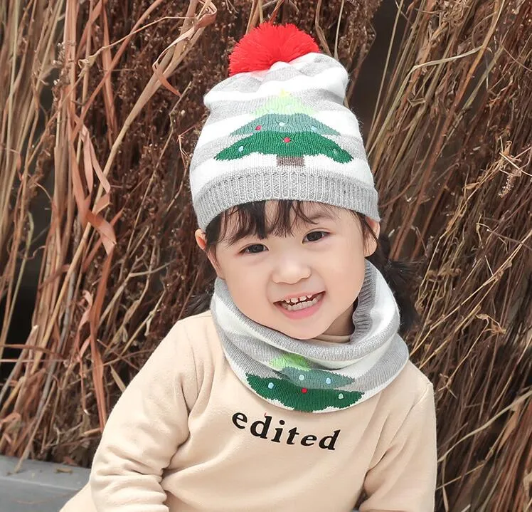 Presente de Natal Quente Gorro Chapéu Conjunto de Duas Peças Bebê Menino e Menina Crianças Quentes Malha Chapéu de Inverno Cachecol de Pescoço para 1-5 Anos_voghion.com