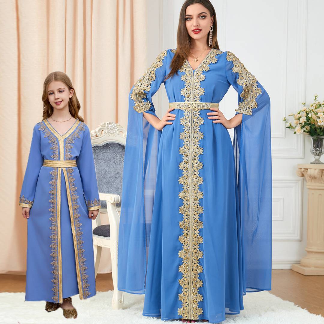 Vêtements pour femmes Robe de soirée arabe Robe Abaya Dubaï Robe à paillettes à manches ultra longues en deux pièces
