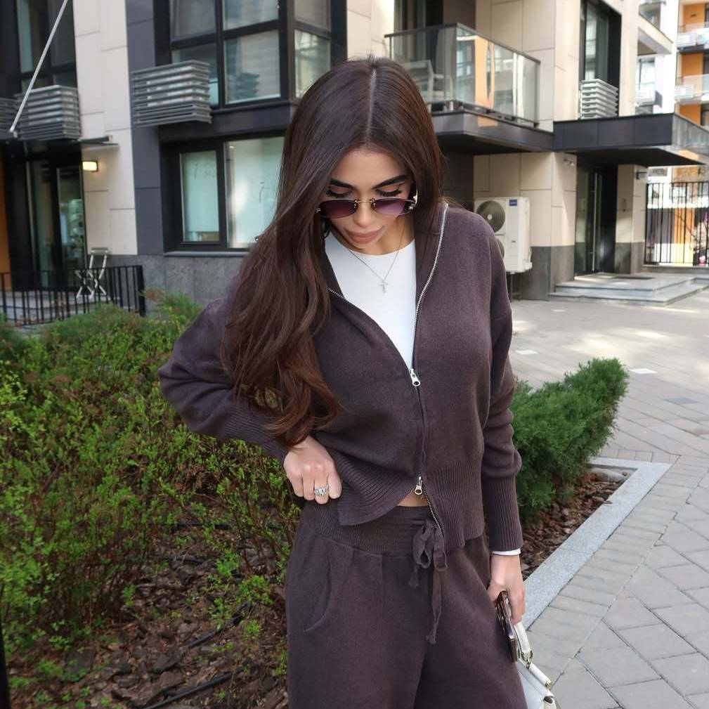 ​​Women's Minimalist Knit Sweater & Long Skirt Set – Long-Sleeve Ribbed Cotton-Blend Lounge Outfit, Solid Color Tie-Waist Comfort Suit_voghion.com