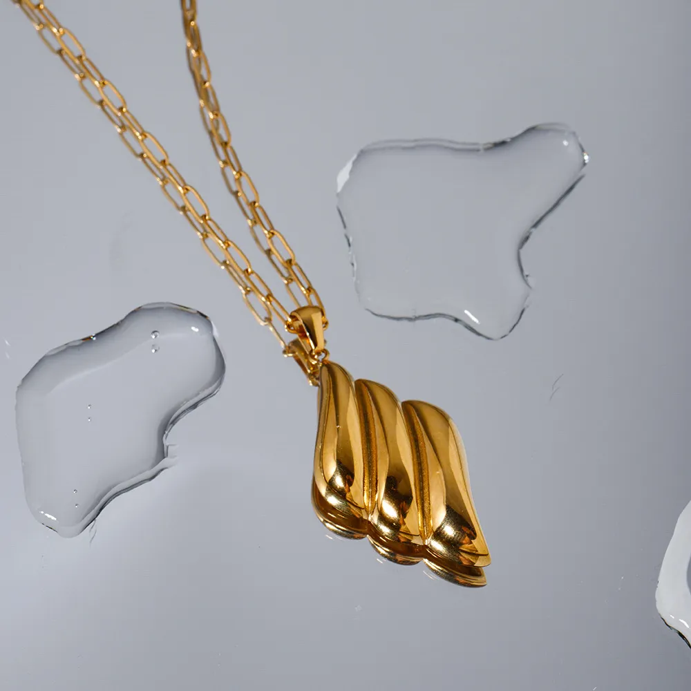 Colliers à pendentif en forme d'aile épaisse pour femmes, couleur or, acier inoxydable, bijoux minimalistes, étanches, vintage_voghion.com