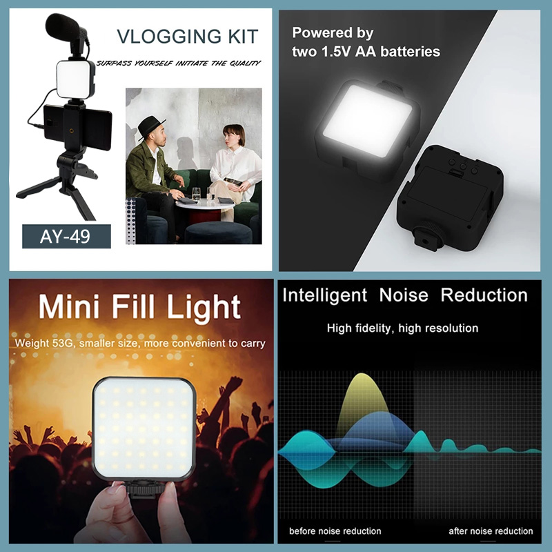 Phone Holder Photography Lighting Smartphone Video Kit Microphone LED Selfie Tripod Recording Handle Portable Stabilizer Bracket_voghion.com