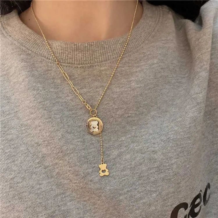 Collane con ciondolo carine per le donne, collana girocollo con orso in stile coreano, accessori per gioielli in acciaio inossidabile_voghion.com