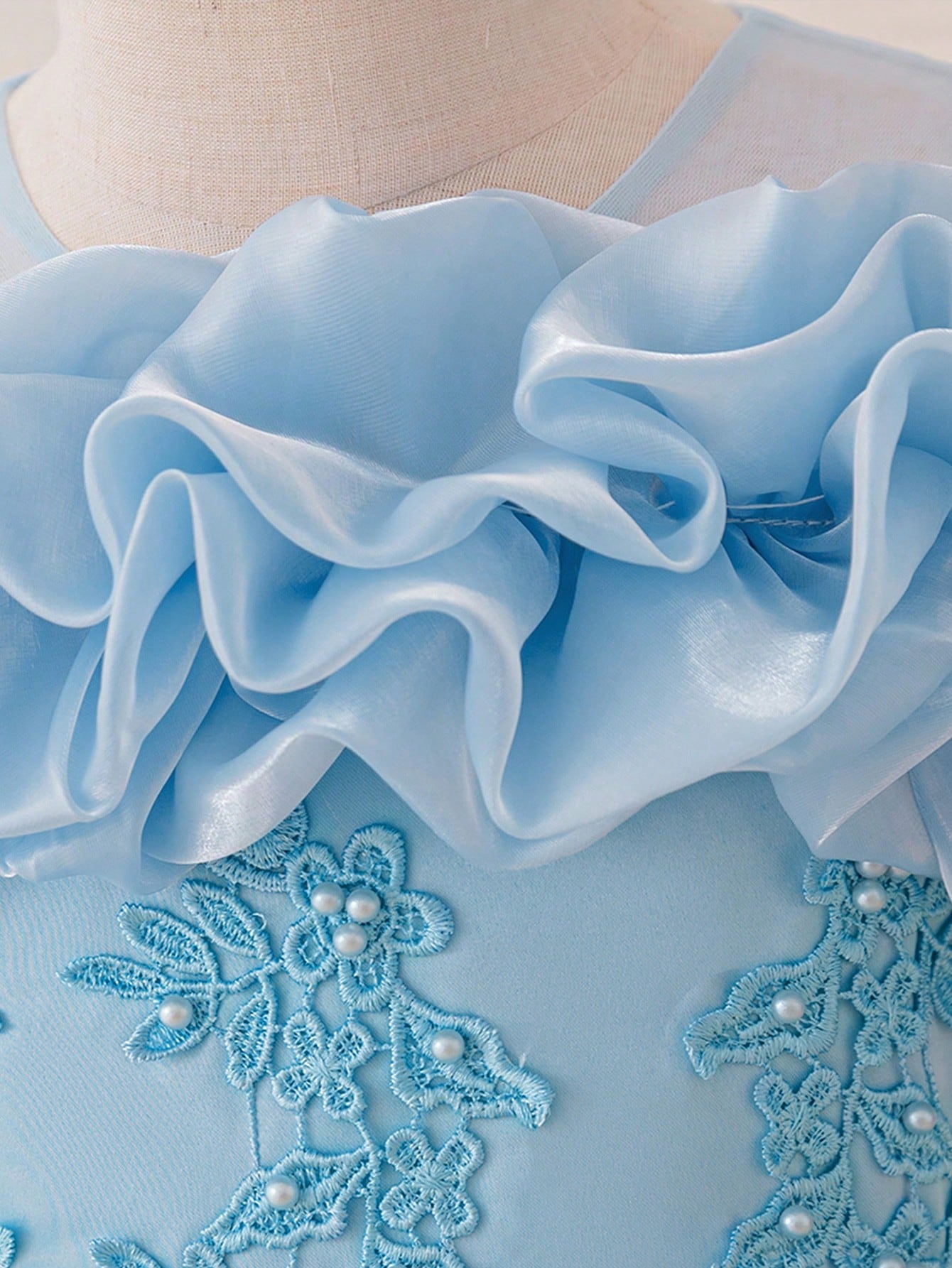 Tween Girls Ruched Strapless Party Dress With 3D Floral Embroidery For Birthday Party, Wedding, Graduation, Prom Dress_voghion.com