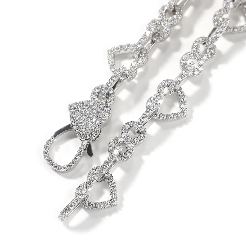 13mm Hip Hop Heart Shape Tennis Chain Necklace Bracelet Real Gold Plated Bling 5A Zircon Jewelry Set_voghion.com