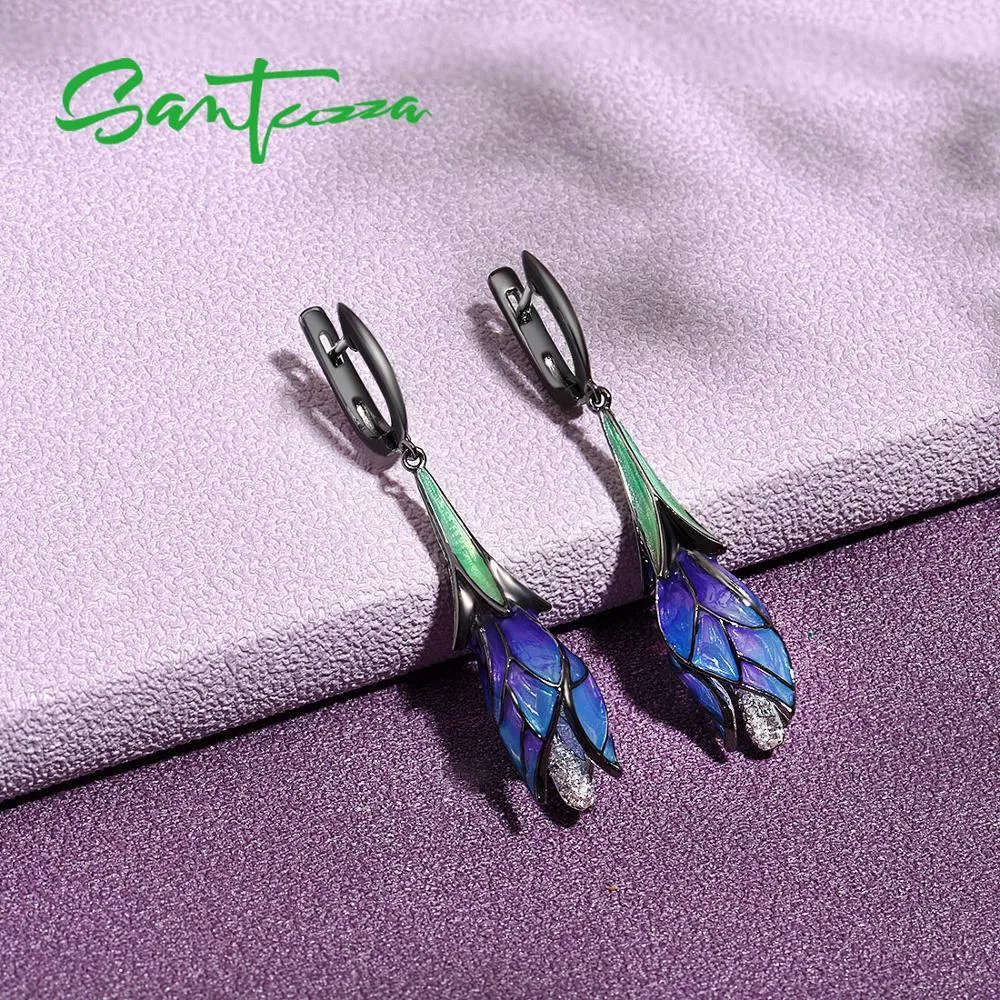 SANTUZZA Orecchini per donna in autentico argento sterling, squisiti pendenti, fiori viola, gioielli raffinati alla moda, fatti a mano, smalto CX200623_voghion.com