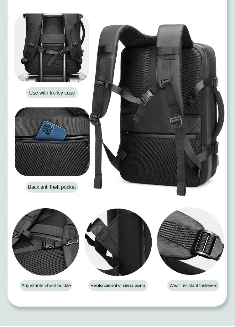 Airback Travel Men 16 inch Laptop Backpacks Vacuum Compression Expandable Business Back Pack School Backpack 240730_voghion.com