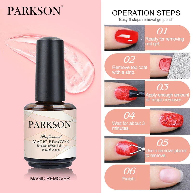 Parkson 15 ml Nagų gelis Magic Remover Gel Nusiurbkite lipnų sluoksnių valiklis Nagų riebalų šalinimo priemonė Pusiau ilgalaikis nagų UV gelio valiklis_voghion.com