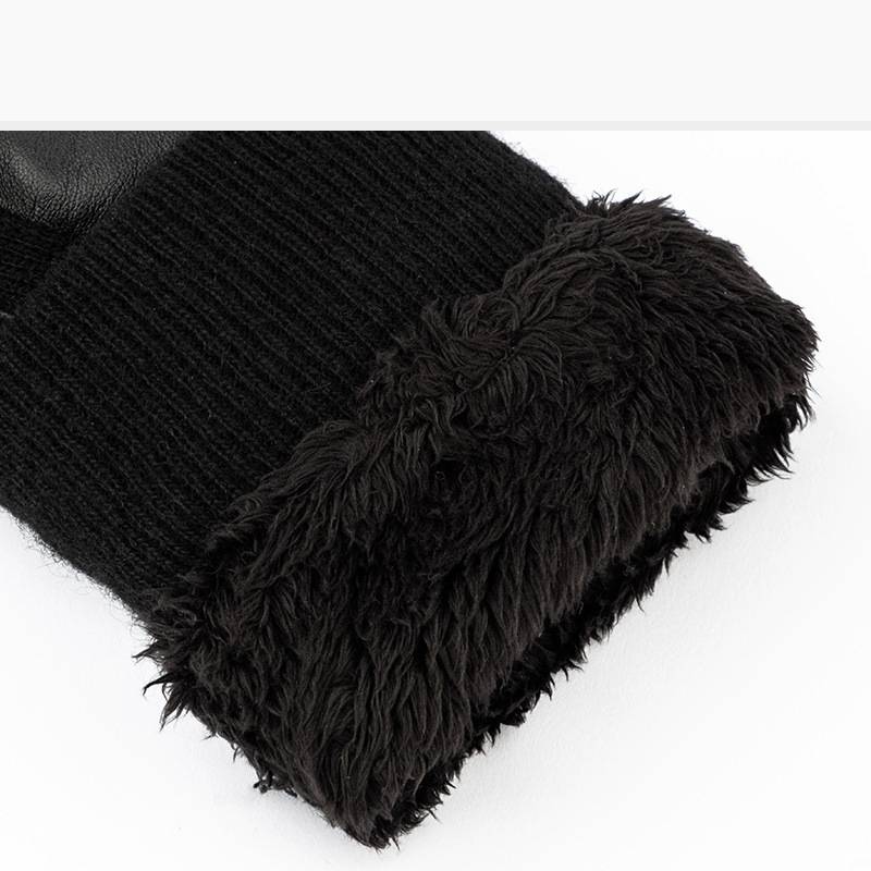 Herrenhandschuhe Winter Warme Schaffellhandschuhe Herren Strickfingerlose Radsporthandschuhe Fleecegefüttert Winddicht Schwarze Lederhandschuhe_voghion.com