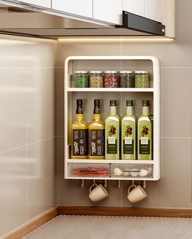 Kitchen Non Perforated Wall Mounted Multi-layer Cabinet, Jar, Kitchen Nail Free Storage Rack, Seasoning Rack_voghion.com