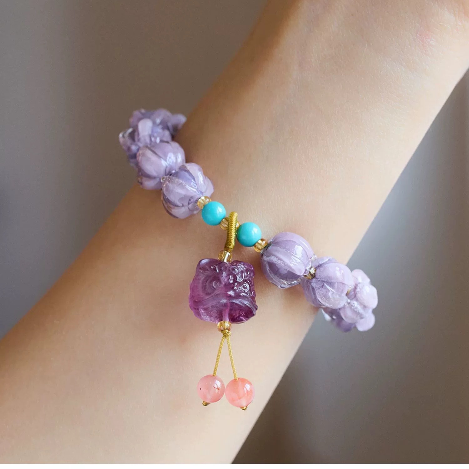 Neuer Tempel im gleichen Stil Dushan Lila Glas Lotus Hand Strang Eisklares Glas Lotus Hand Strang Erwachen Löwe Kulturspiel Hand Strang_voghion.com