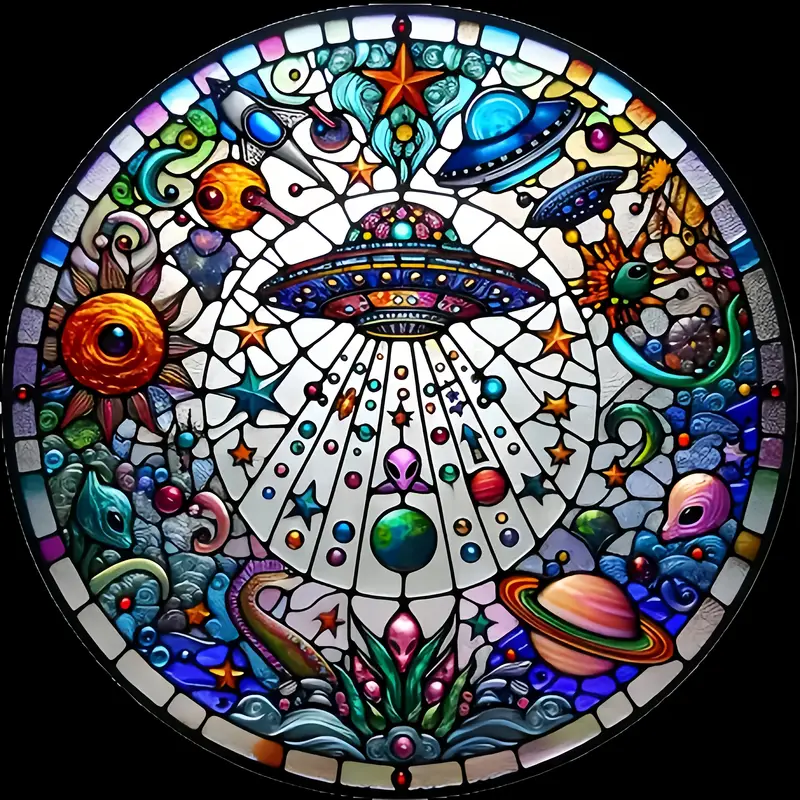 8x8in UFO & Alien Suncatcher - Whimsical Acrylic Wall Art For Home & Office - Unique Sci-Fi Gift For Indoor/Outdoor Decor_voghion.com