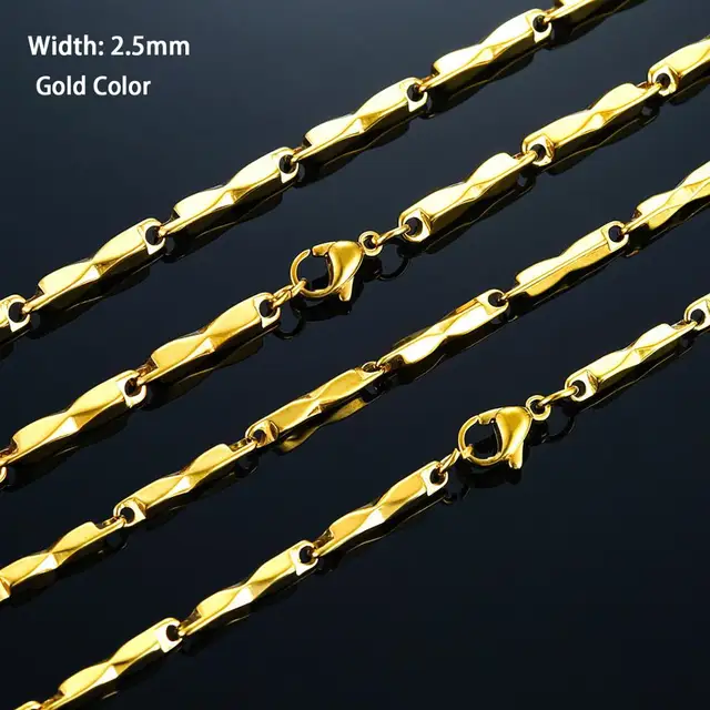 Width 3mm Stainless Steel Rolo Bamboo Chain High Quality Gold/Sier Color Necklace Men Women Choker Jewelry Accessories_voghion.com