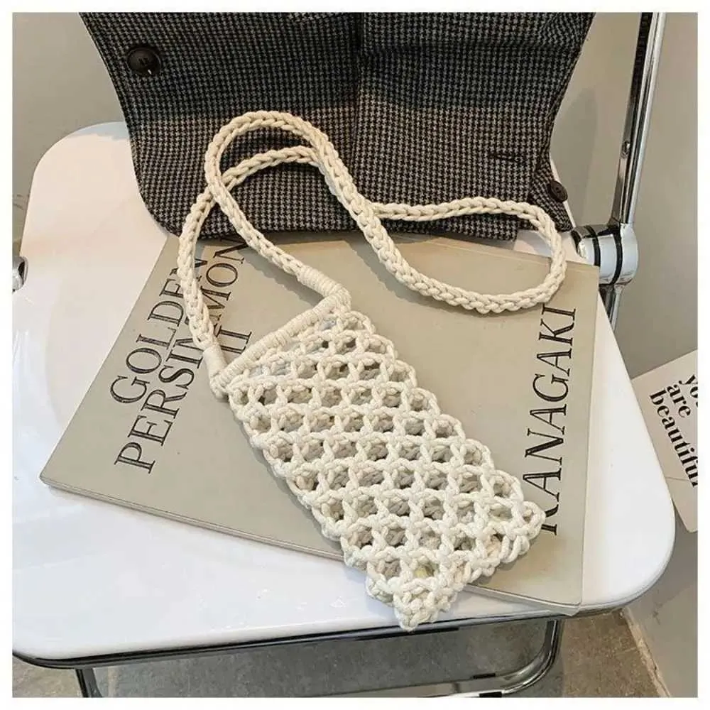 Women Fashion Small Crossbody Phone Bag Solid Color Hollow-out Woven Crochet Lightweight Braided Shoulder Handba241022_voghion.com