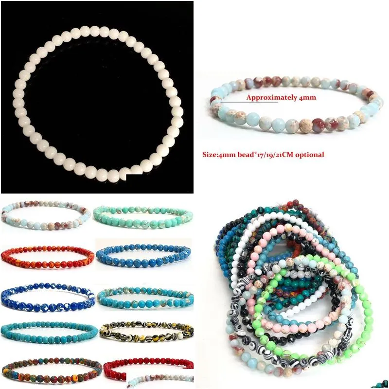 Ketten 4mm Chakra Perlen Energiearmband Natürliche runde Türkis Malachit Stein Stretch Armreifen für Frauen Männer Handgefertigt_voghion.com