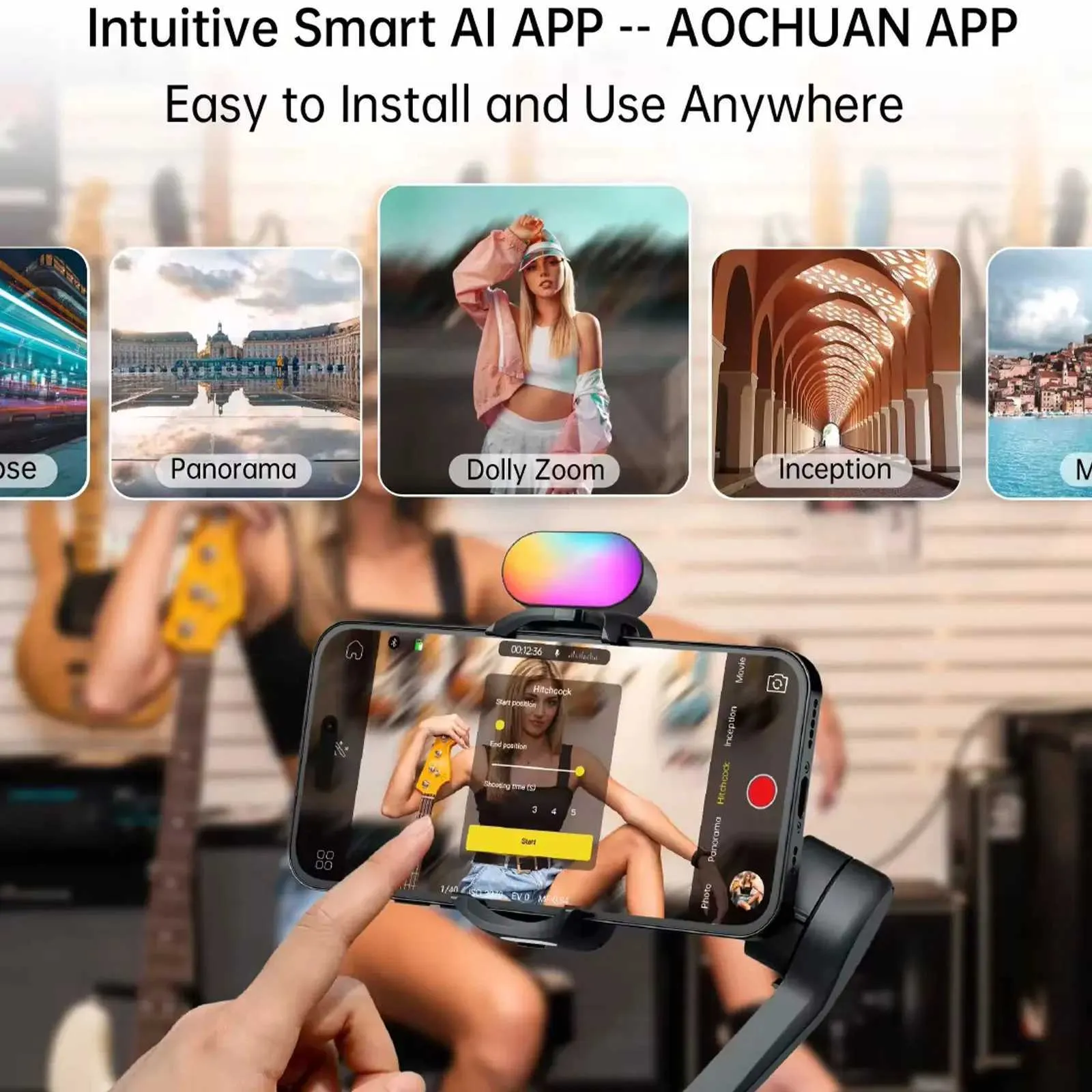 AOCHUAN Smart XE Kit Gimbal Stabilizer For Smartphone IPhone Video Recording Magnetic Fill Light 3-Axis Foldable Android_voghion.com