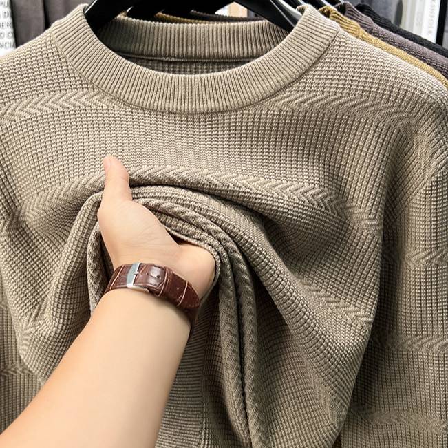 Pull en tricot premium pour homme - Pull ample à motif jacquard automne-hiver, haute élasticité et mélange de polyester infroissable pour une élégance décontractée._voghion.com
