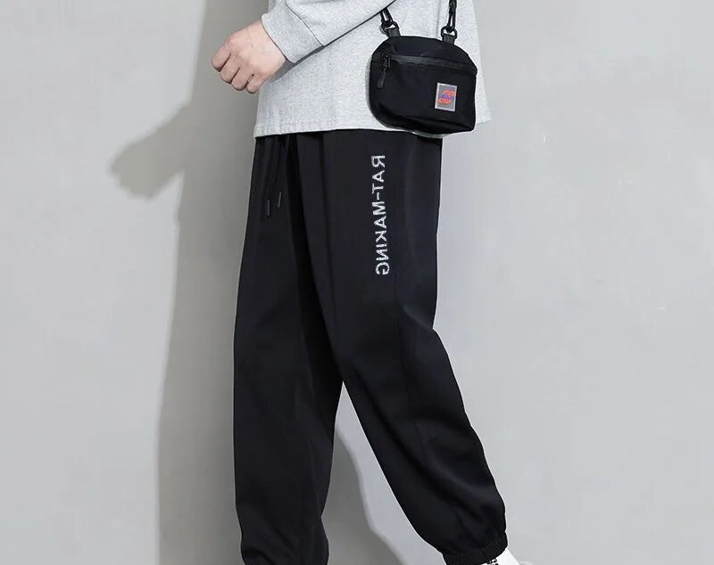 Ice Silk Pants for Men's Summer Thin, Loose, Trendy, Sports Versatile, Elastic, Quick Drying, Ultra Thin, 9-inch Casual Pants_voghion.com