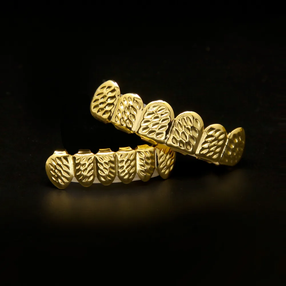 Bio Copper Gold Plated Hip Hop Bling Jewelry Teeth Grillz Caps Top & Bottom Golden Grill Set Tooth Socket Hallowmas_voghion.com