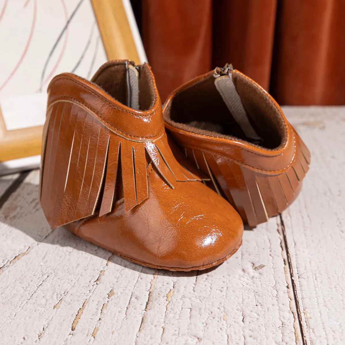 Winter Girls Tassel PU Leather Baby Boots Side Zipper Soft Bottom Happysteps Non-Slip Warm Toddler First Walkers Infant_desvips.com