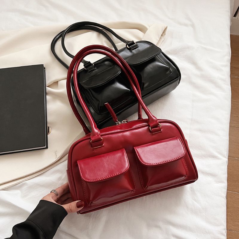 Retro Rot Frauen Schulter Unterarm Taschen PU Leder Multi Damen Satchel Hobo Tasche Luxus Designer Handtasche Weibliche_voghion.com