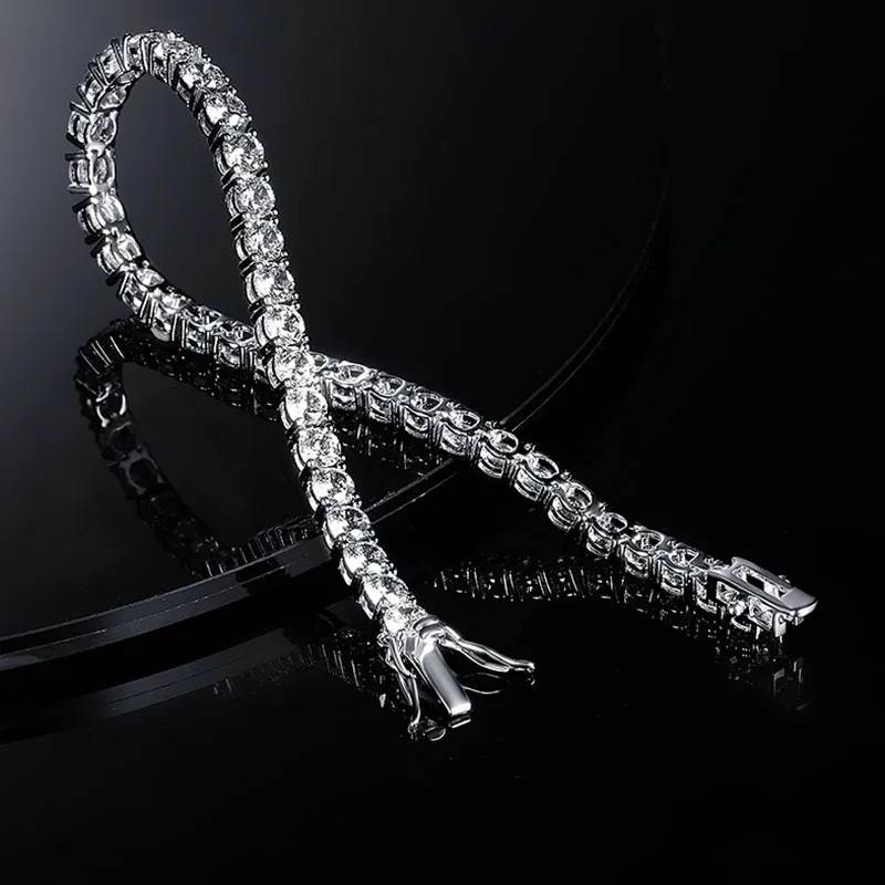 Hip Hop Iced Out Sier Moissanite Tenniskette Armband 3mm 4mm 5mm VVS Weiß Rund Dia Bg Schmuck Männer und Frauen_voghion.com