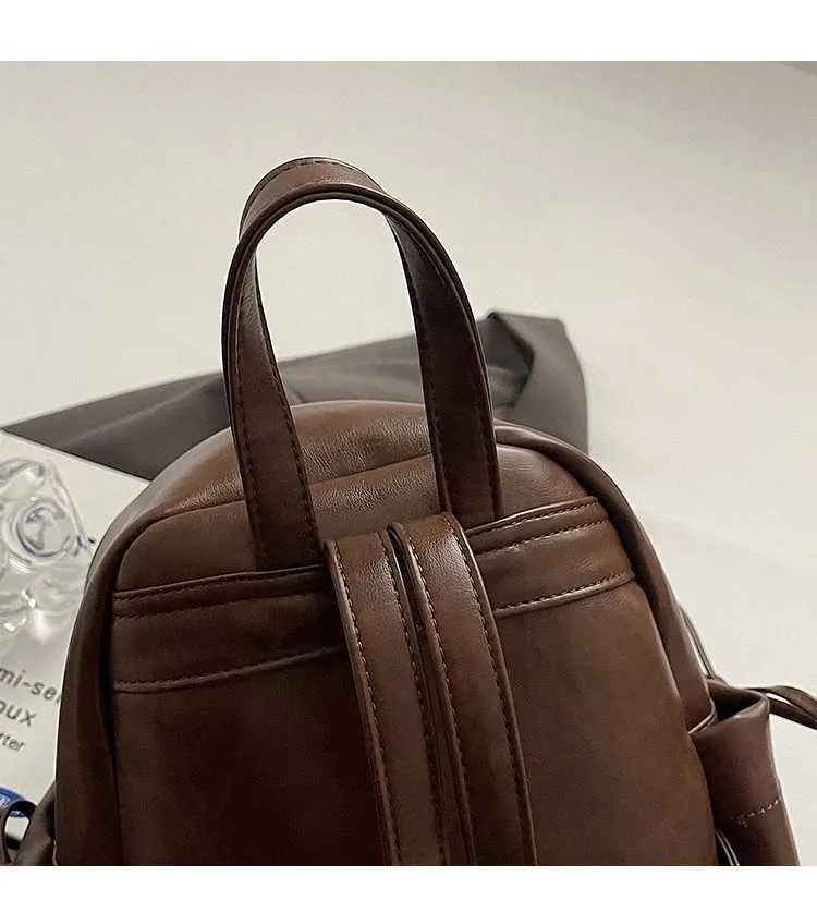 Retro Pu Rucksack Frauen Casual Solide Leder Kleine Schulter Taschen Große Kapazität Täglichen Pendeln Tragbare Packs Dame Griff_voghion.com