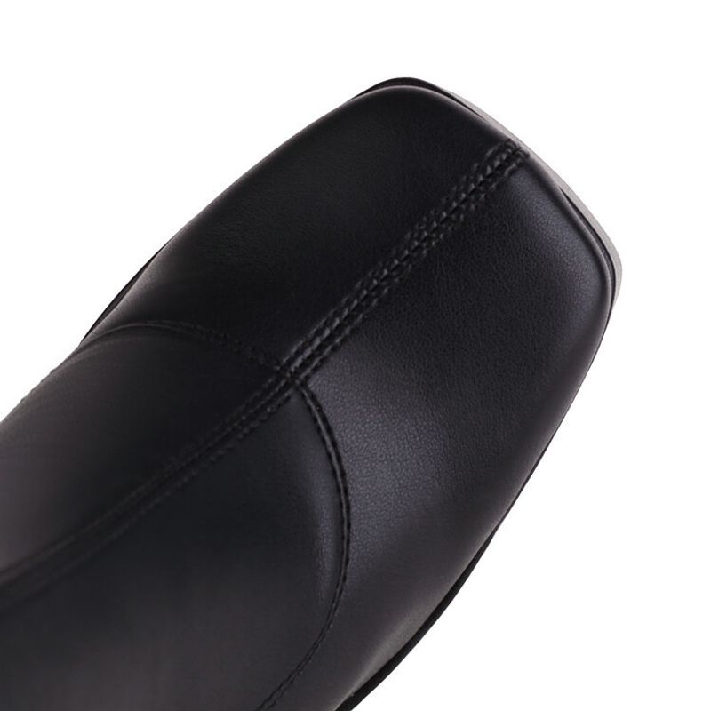 Damenstiefel in großen Größen mit halbhoher Sohle, quadratischer Spitze und wasserdichter Plateausohle_voghion.com