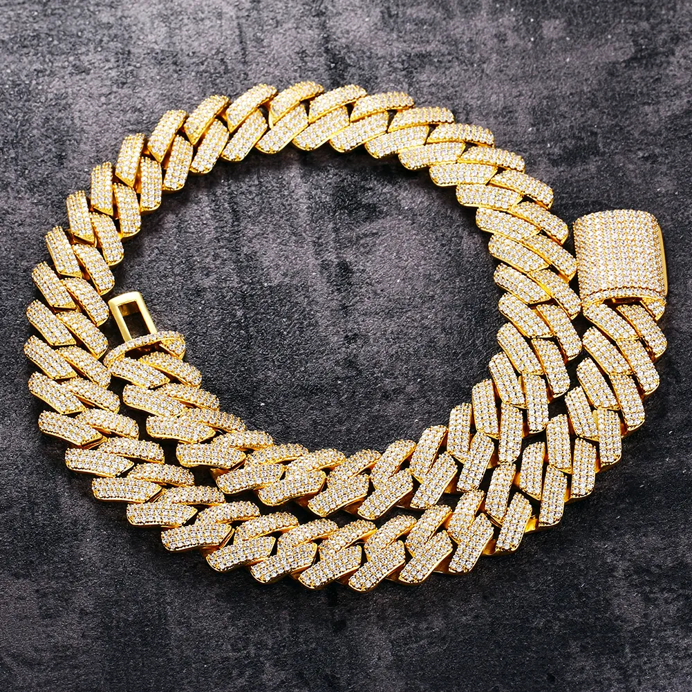 Luster Jewelry 20mm trendy sterling sier gold plated necklace moissanite cuban link for men_voghion.com