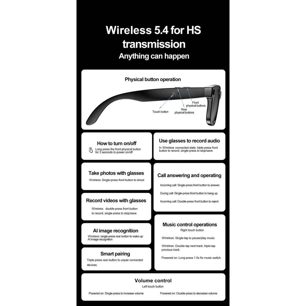 LIGE Camera Smart Music Glasses Make Receive Call Bluetooth Headset Recording Photo Recognition Anti Blue Light UV_voghion.com
