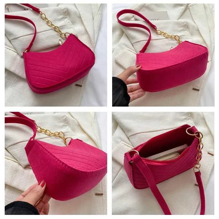 Mini borsa a tracolla da donna alla moda in feltro, design di alta qualità, borsa da ascella, bellissimo portafoglio, borsa a sella a mezzaluna 2024_voghion.com