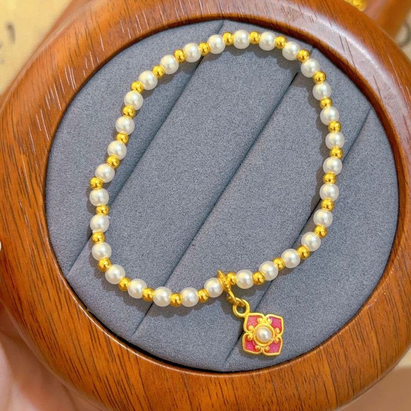 Braccialetto smaltato tutto-fiammifero fresco e dolce alla moda, colore oro, anno vecchio, felice, miele, perla, cinque wer_voghion.com