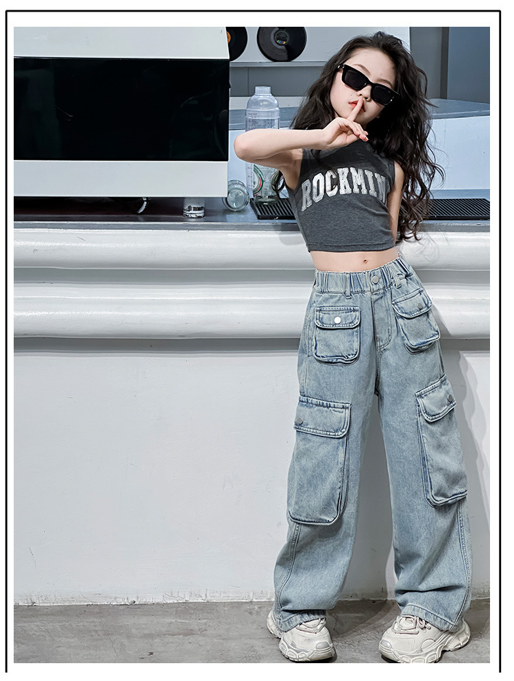 Jeans à grande poche pour filles, salopette ample pour garçons et filles, pantalons pour enfants_voghion.com