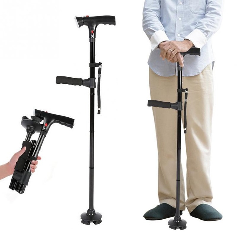 Bastone pieghevole telescopico pieghevole per anziani Bastone per anziani LED con allarme Bastone da passeggio Trusty Sticks Stampelle per anziani per madri e padri anziani_voghion.com