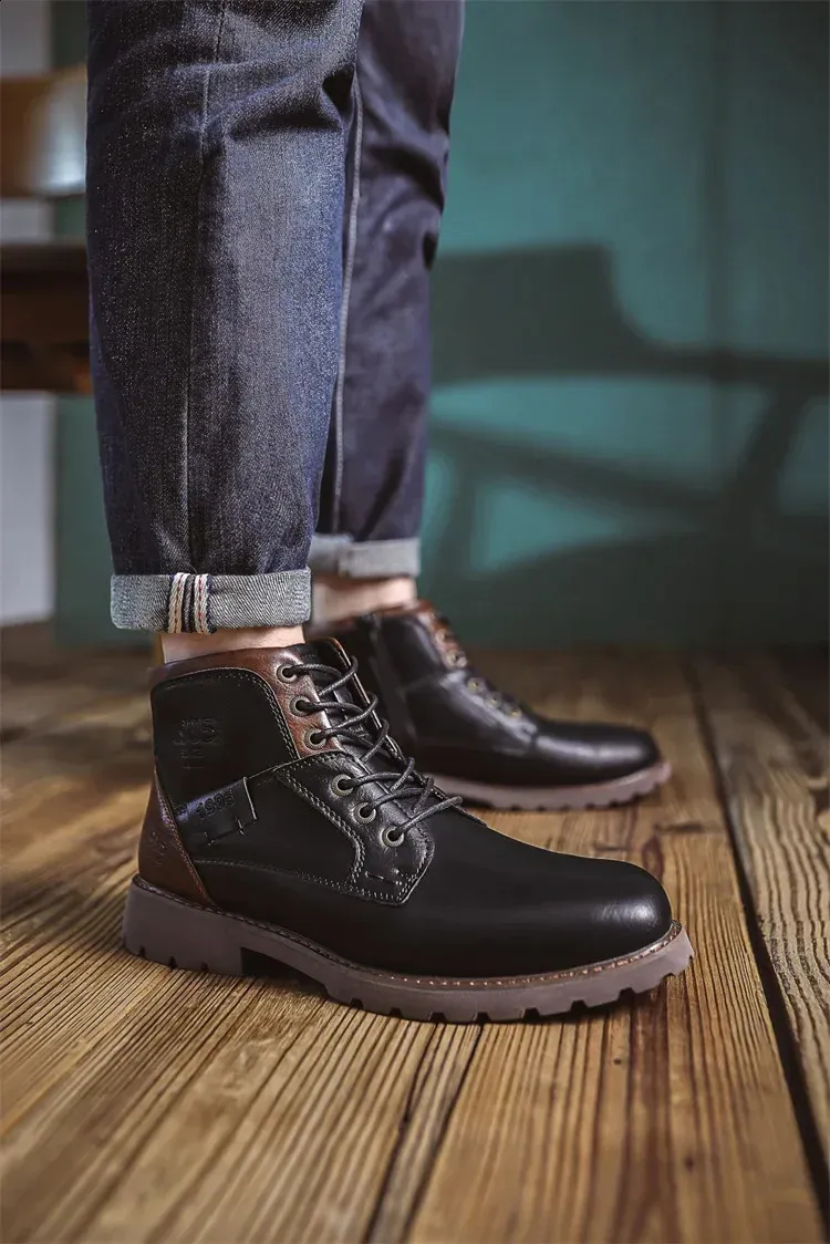 Bottines de travail en cuir marron pour homme, faites à la main, pour l'automne et l'hiver, style vintage, en tendon de bœuf, 240830_voghion.com