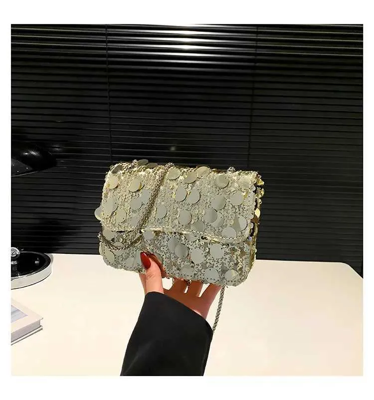 Sequined Shoulder Bag For Women Shiny Glossy Square Chain Bag_voghion.com