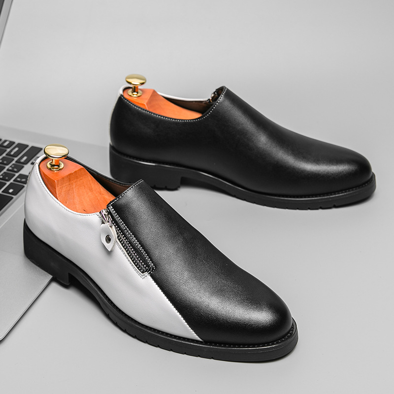 Personalized and double zippered business leg shoes, British formal casual leather shoes