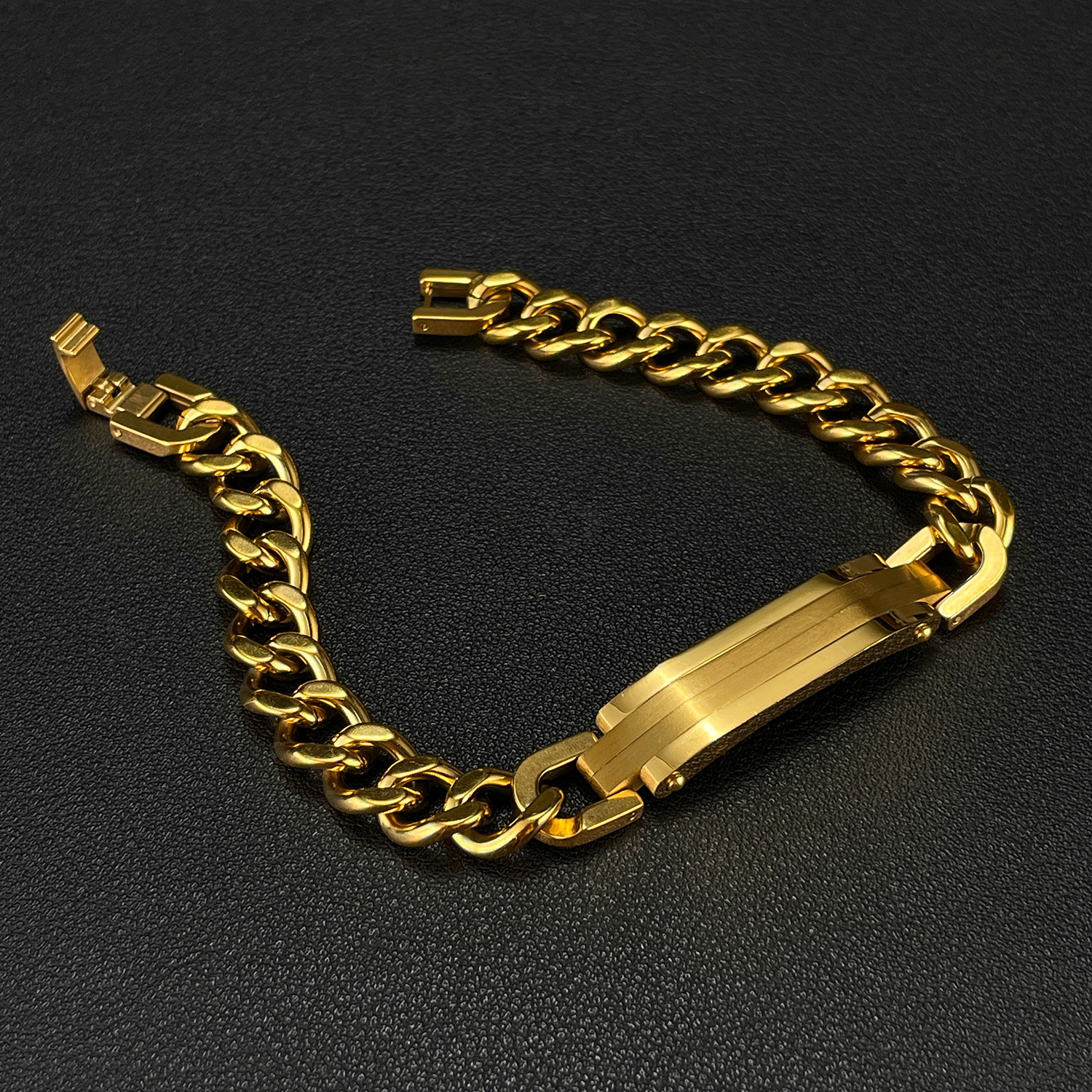 Curved Brand Electroplated Cuban Link Chain Stainless Steel Bracelet