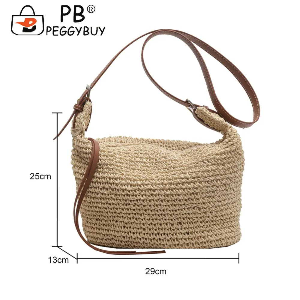 Bolsas de mão feitas à mão, de palha, com corda de papel, fashion, casual, simples, elegante, com alça ajustável, para praia, verão_voghion.com
