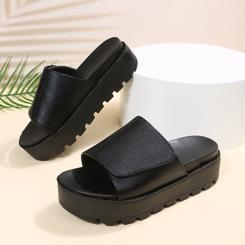 sandali da donna di grandi dimensioni con suola spessa Sandali da spiaggia slip-on interi in velcro da donna_voghion.com