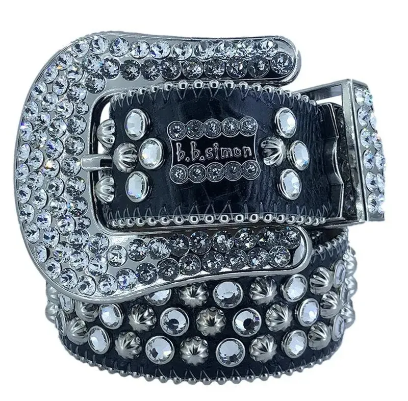 Designer Bb Fashion Men's and Women's Leather Belt decorated with colored diamonds 20 color crystal diamond3.8 cm_voghion.com