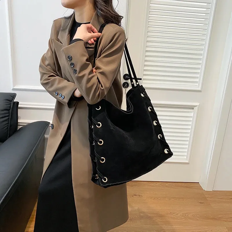 Ladies Handbags Brown Bags Tote Suede Leather Shoulder Women Top Handle Bag Female Sac A Main 240924_voghion.com